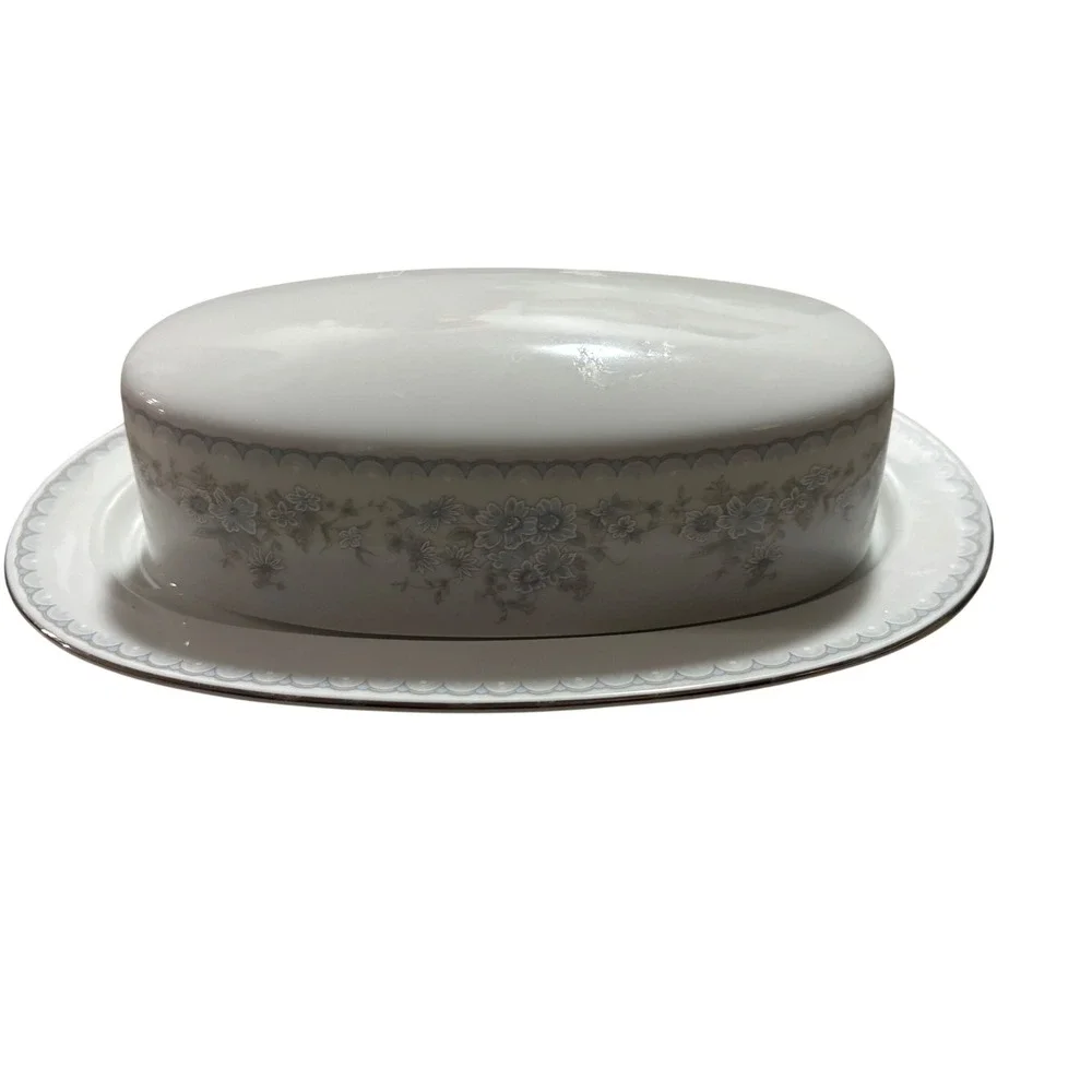 VTG Johann‎ Haviland Bavaria Butter Dish with Lid Floral Blue Scalloped Edge